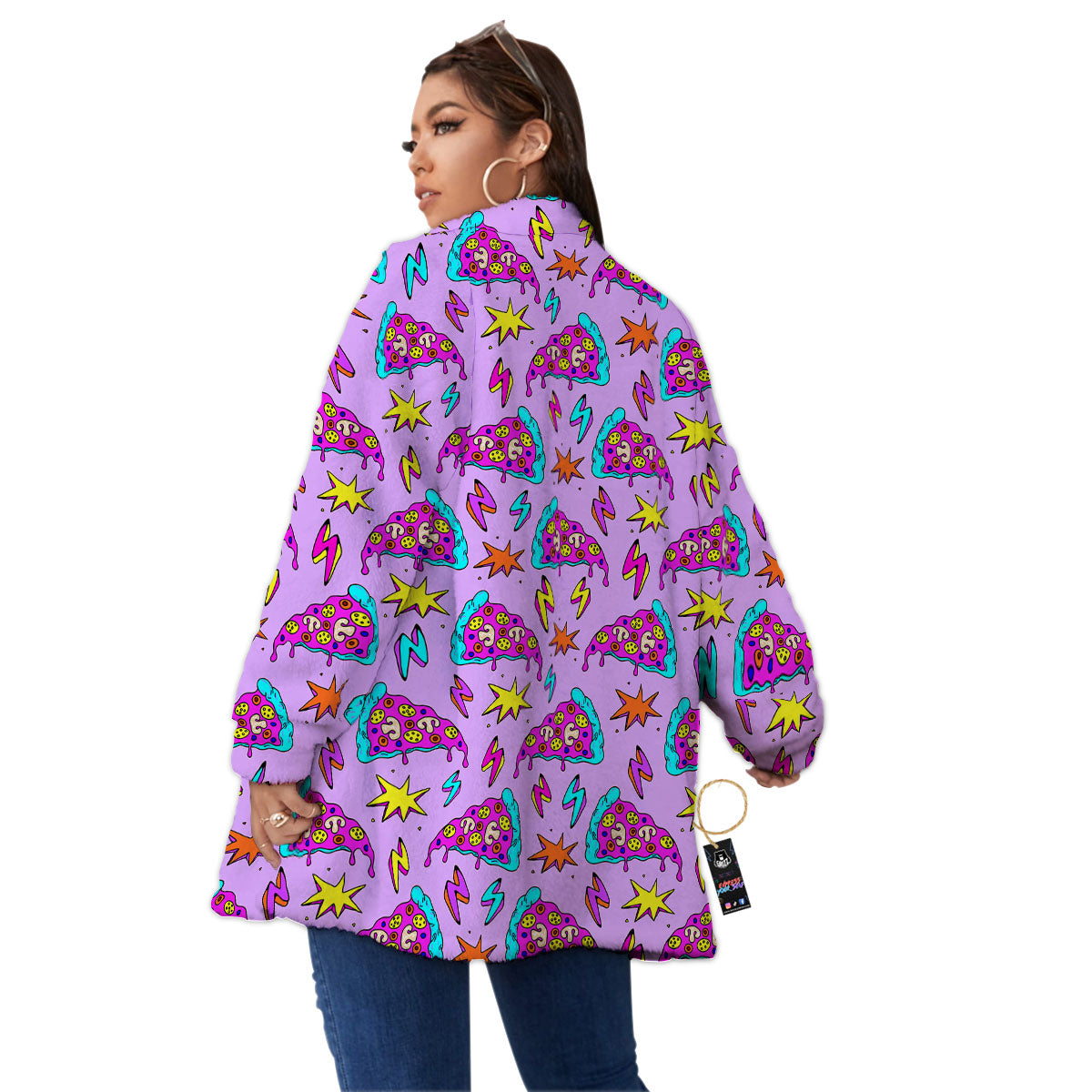 Pizza Psychedelic Print Pattern Women's Sherpa Jacket-grizzshop