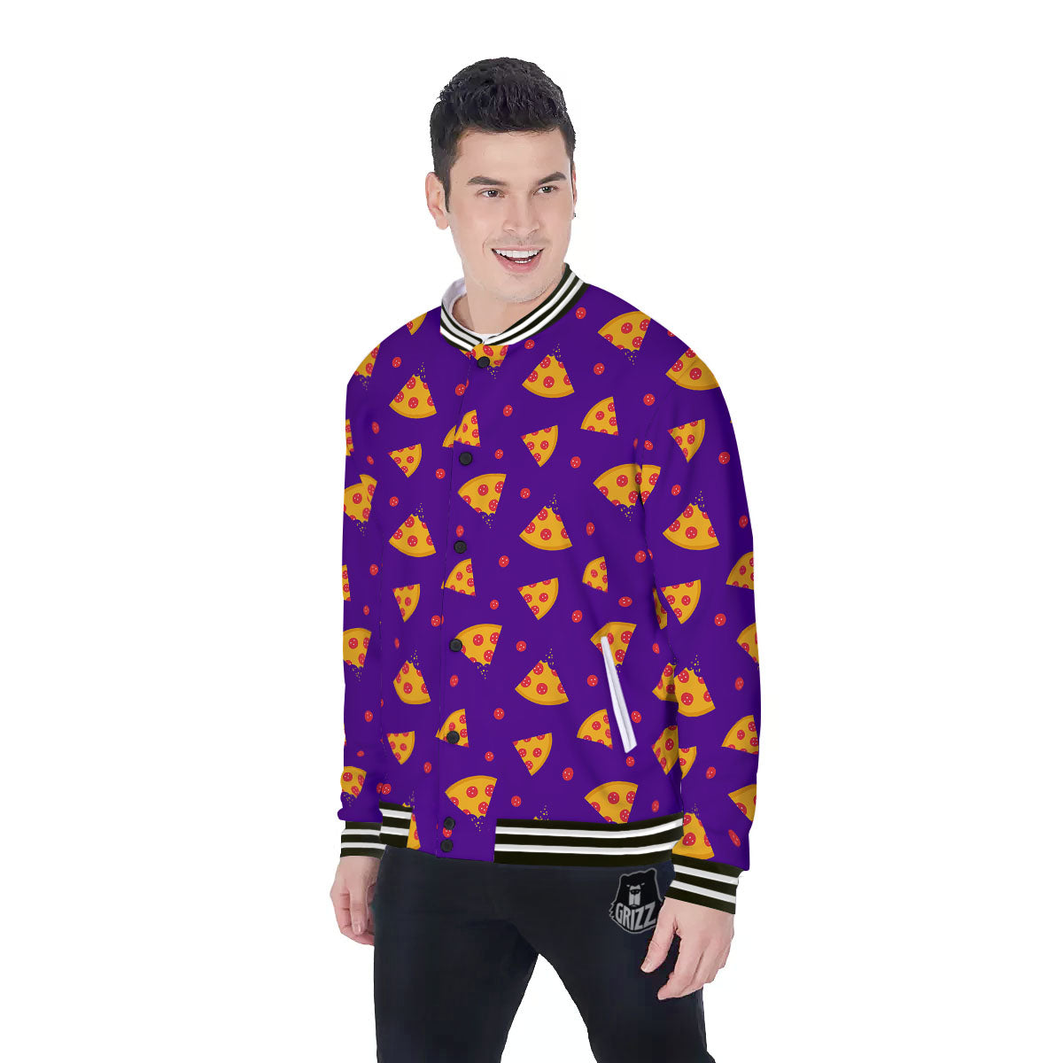Pizza Purple Print Pattern Baseball Jacket-grizzshop