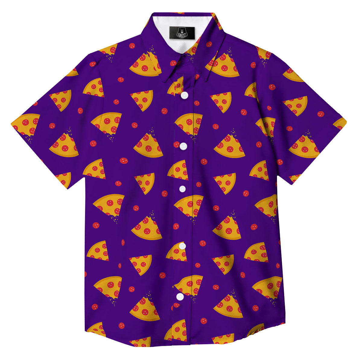 Pizza Purple Print Pattern Button Up Shirt-grizzshop
