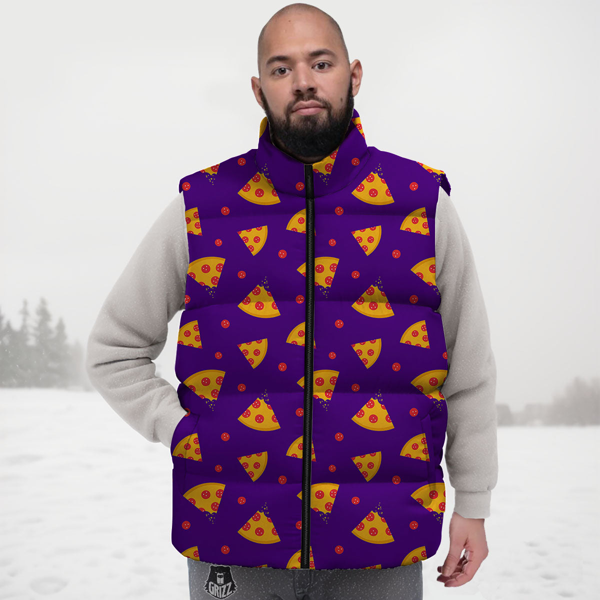 Pizza Purple Print Pattern Down Vest-grizzshop