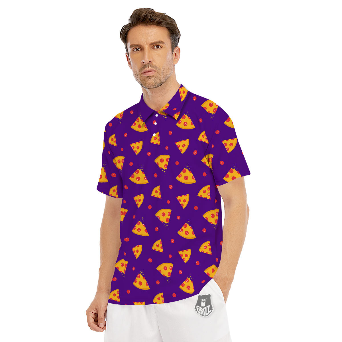 Pizza Purple Print Pattern Men's Golf Shirts-grizzshop