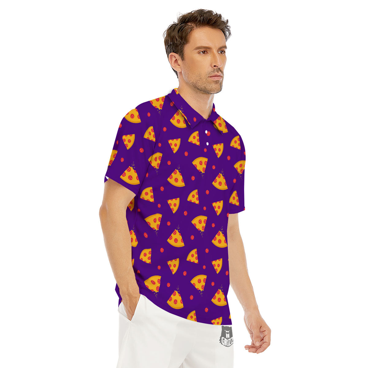 Pizza Purple Print Pattern Men's Golf Shirts-grizzshop