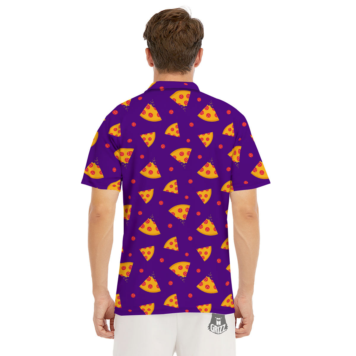 Pizza Purple Print Pattern Men's Golf Shirts-grizzshop
