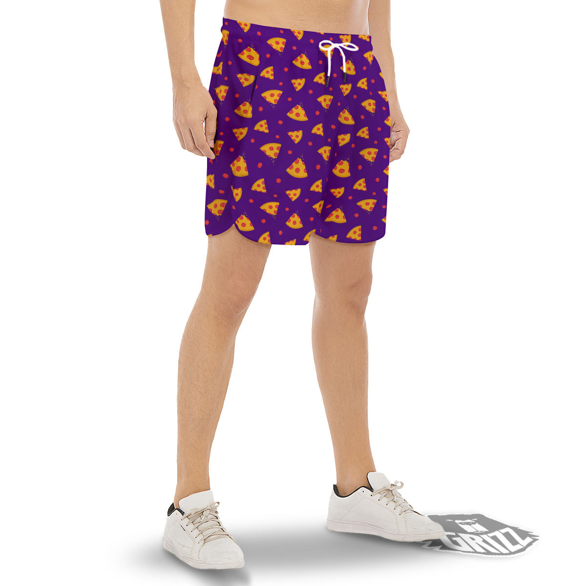 Pizza Purple Print Pattern Men's Gym Shorts-grizzshop