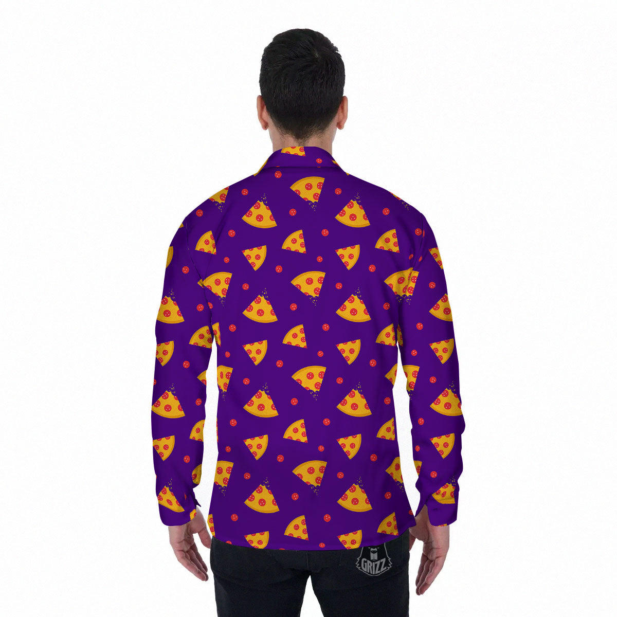 Pizza Purple Print Pattern Men's Long Sleeve Shirts-grizzshop