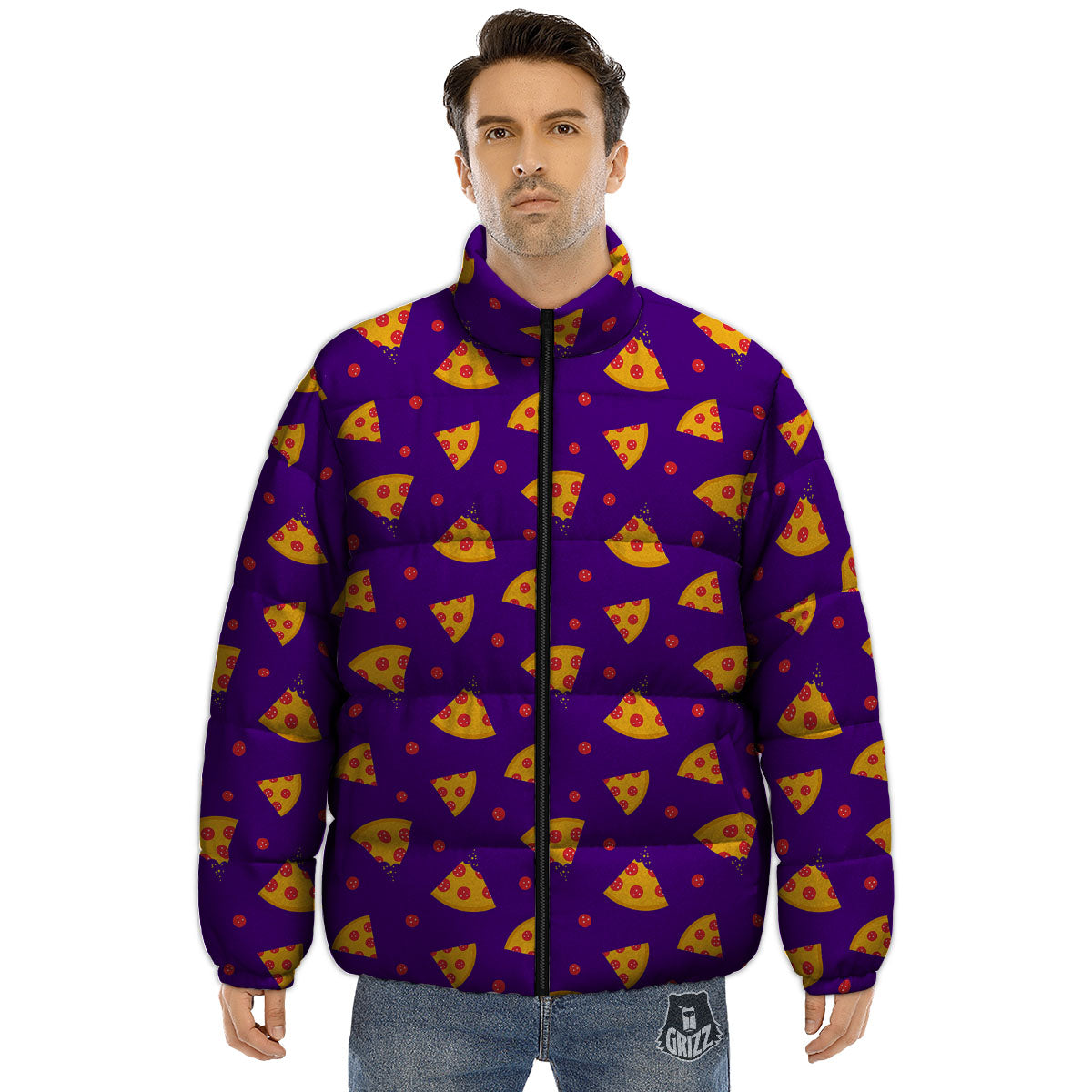 Pizza Purple Print Pattern Puffer Jacket-grizzshop