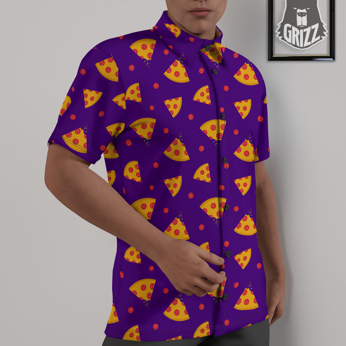 Pizza Purple Print Pattern Untucked Shirts-grizzshop