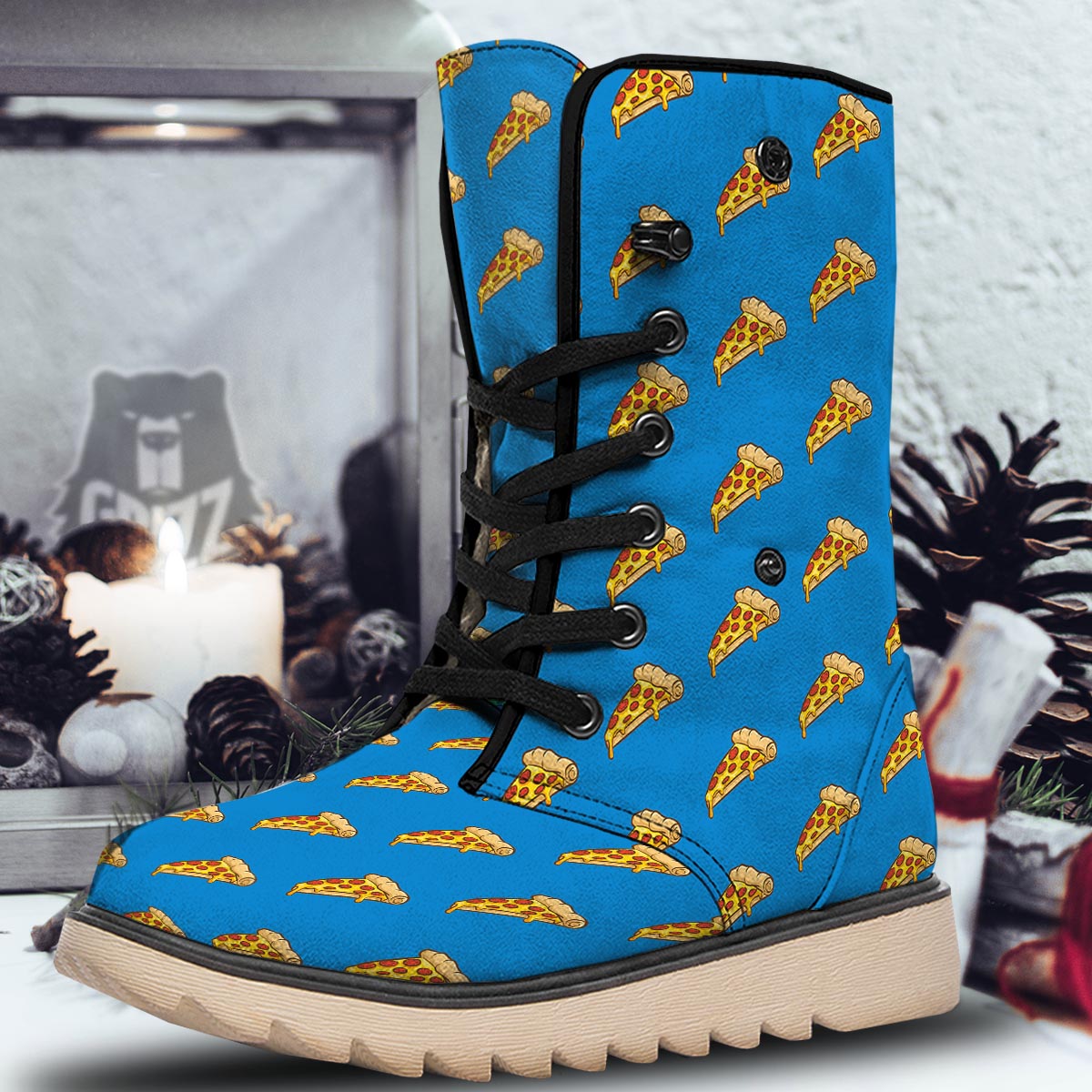 Pizza Teal Print Pattern Snow Boots-grizzshop