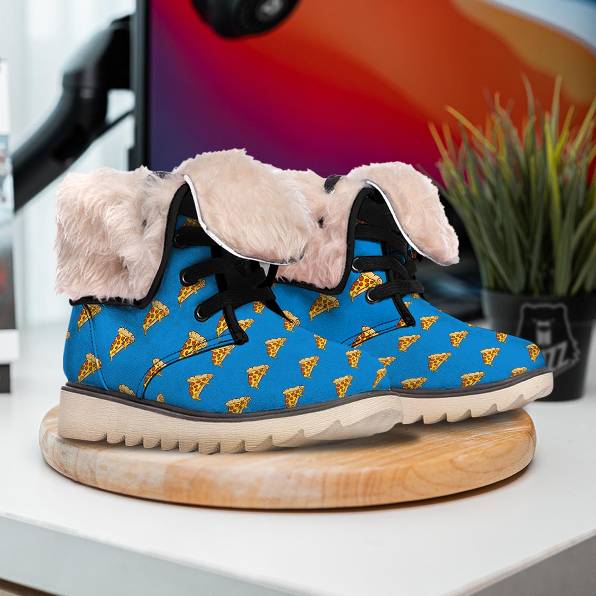 Pizza Teal Print Pattern Snow Boots-grizzshop