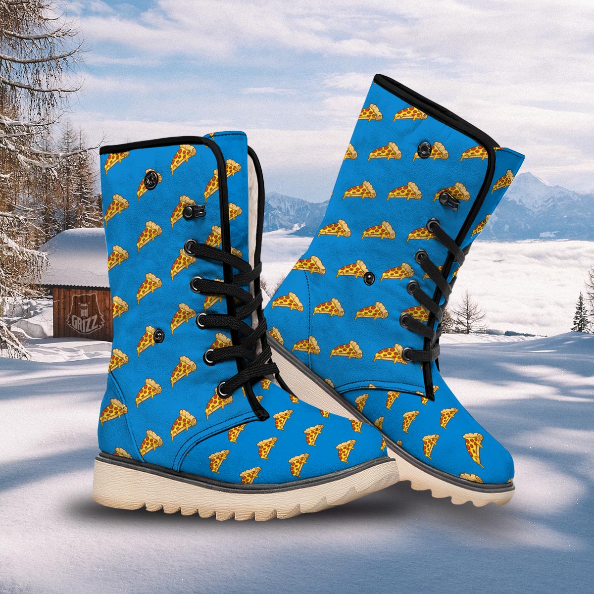 Pizza Teal Print Pattern Snow Boots-grizzshop