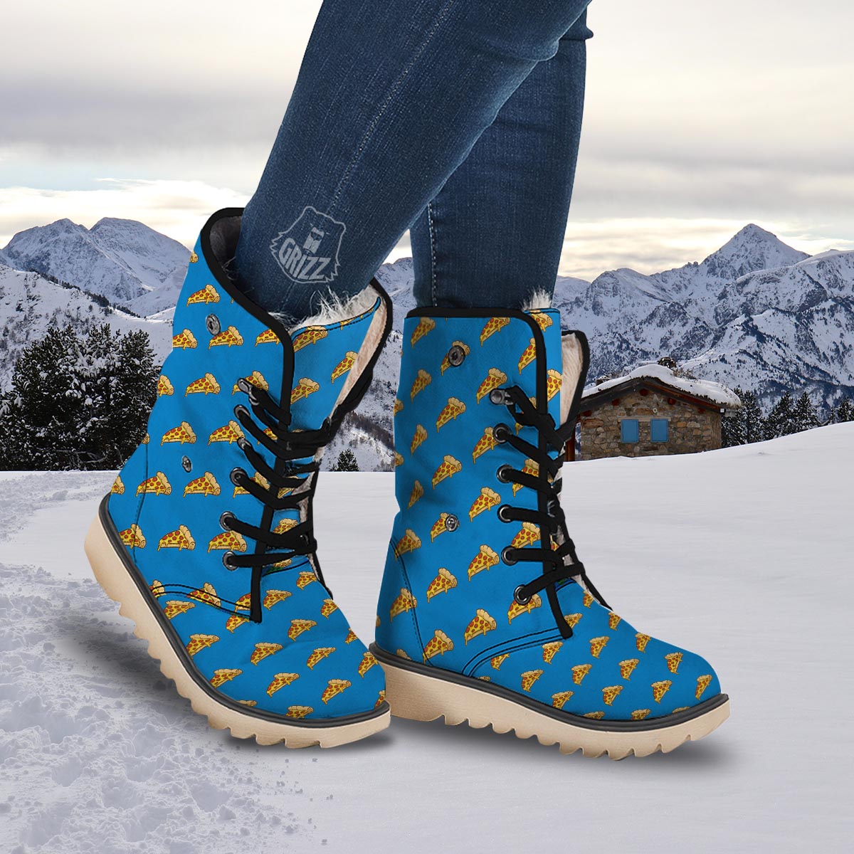 Pizza Teal Print Pattern Snow Boots-grizzshop