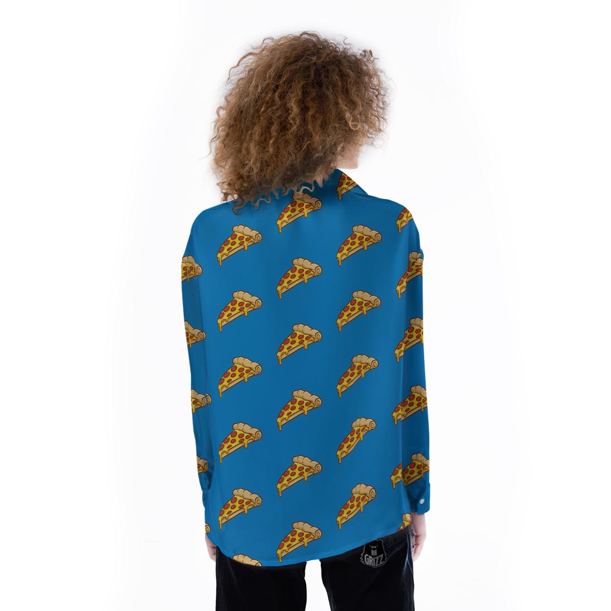 Pizza Teal Print Pattern Women's Long Sleeve Shirts-grizzshop