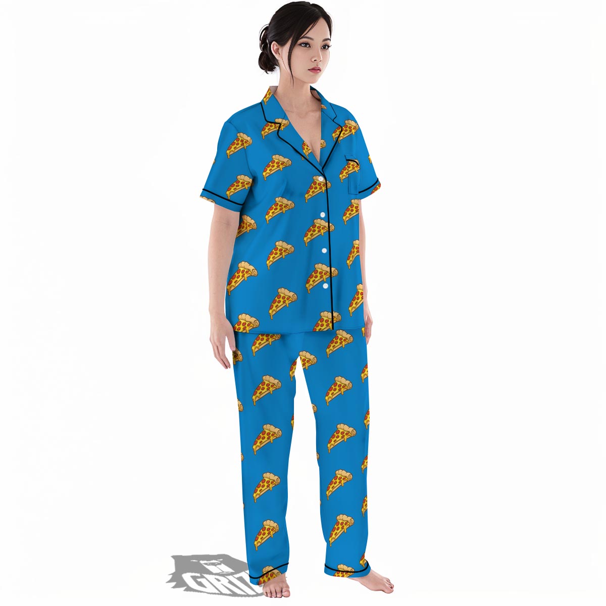 Pizza Teal Print Pattern Women's Pajamas Set-grizzshop