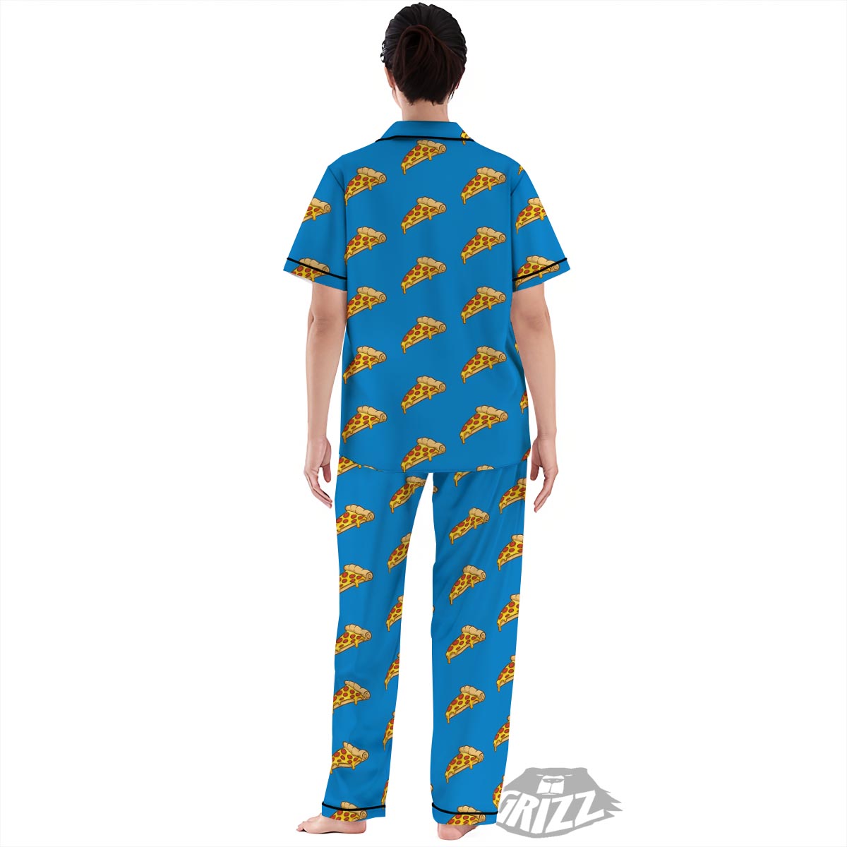 Pizza Teal Print Pattern Women's Pajamas Set-grizzshop