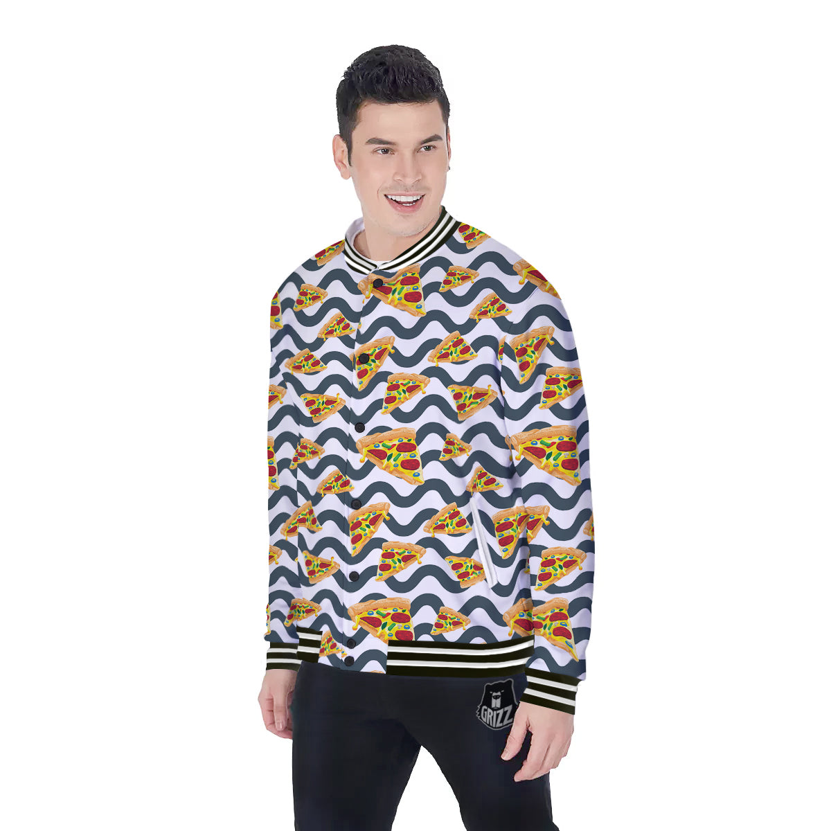 Pizza Zigzag Print Pattern Baseball Jacket-grizzshop