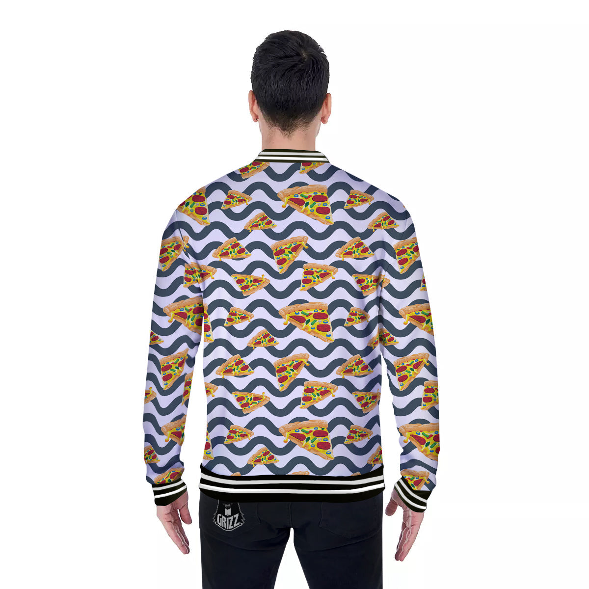 Pizza Zigzag Print Pattern Baseball Jacket-grizzshop