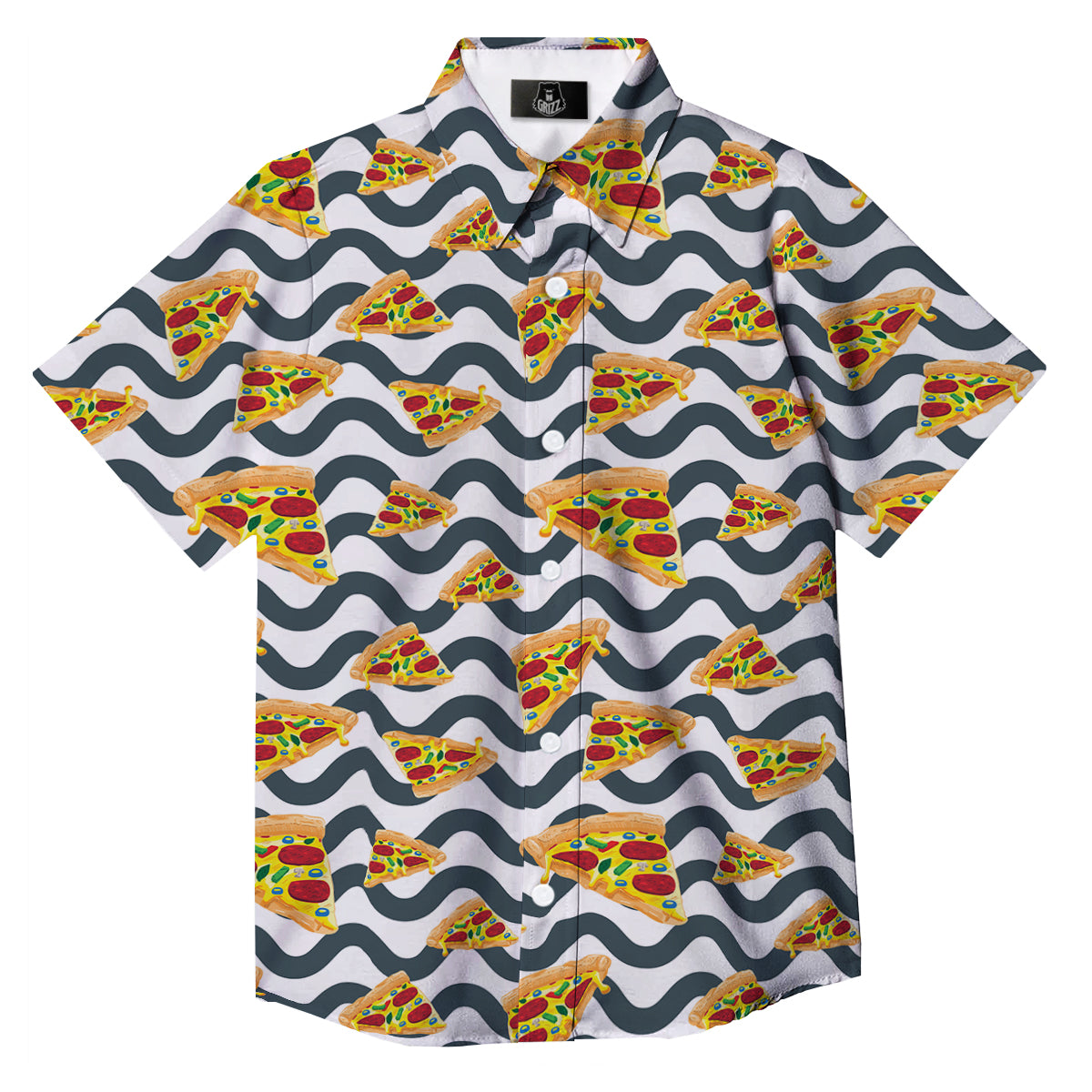 Pizza Zigzag Print Pattern Button Up Shirt-grizzshop
