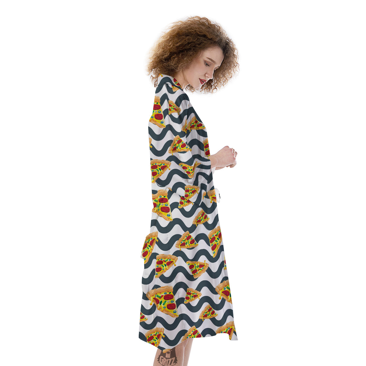 Pizza Zigzag Print Pattern Kimono-grizzshop