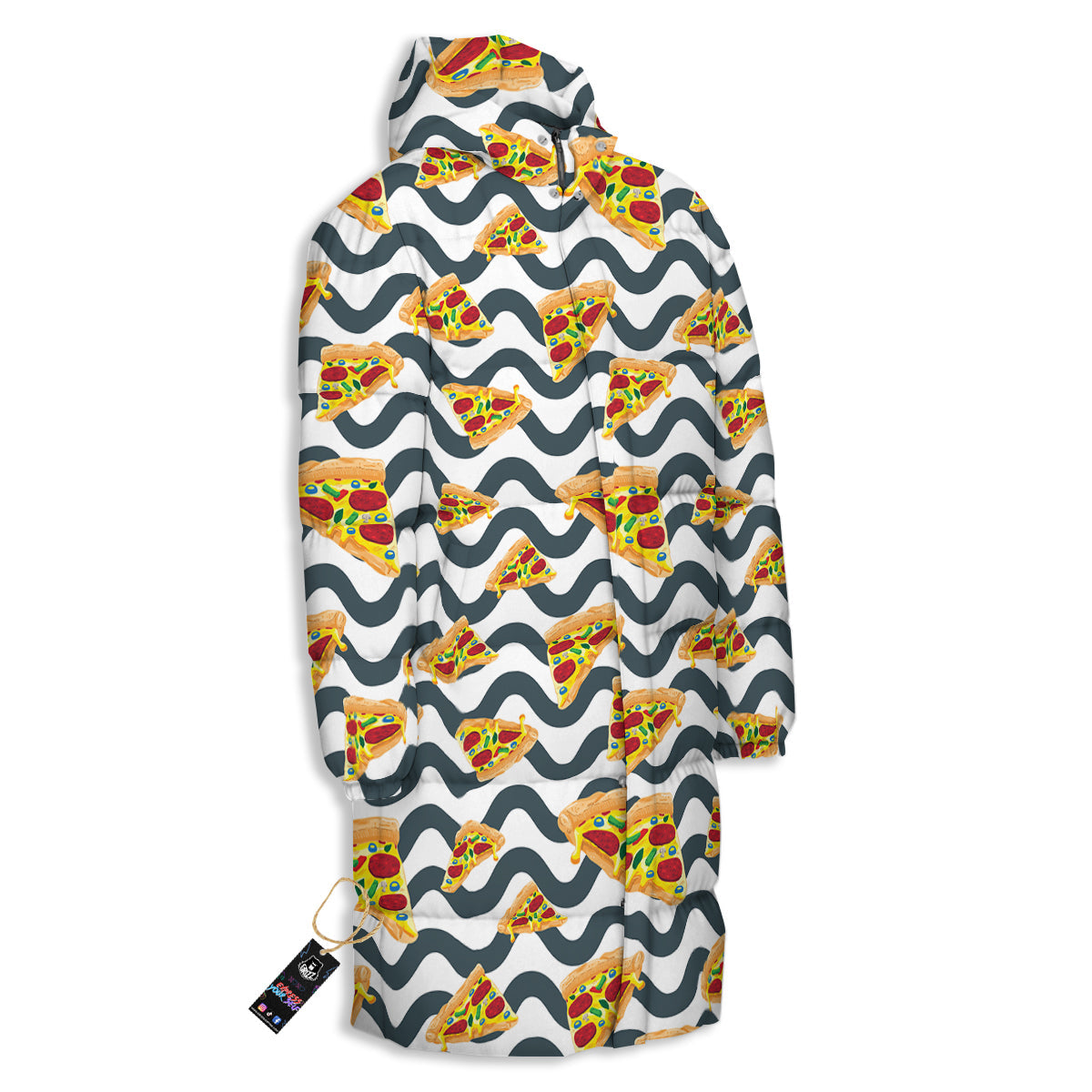 Pizza Zigzag Print Pattern Long Down Jacket-grizzshop
