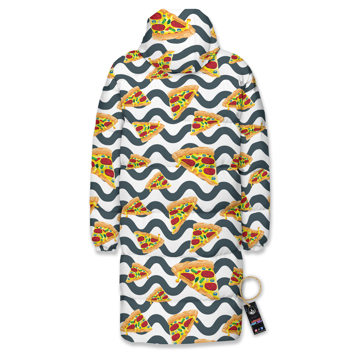 Pizza Zigzag Print Pattern Long Down Jacket-grizzshop
