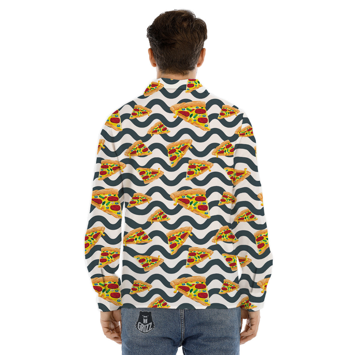 Pizza Zigzag Print Pattern Men's Dress Shirts-grizzshop