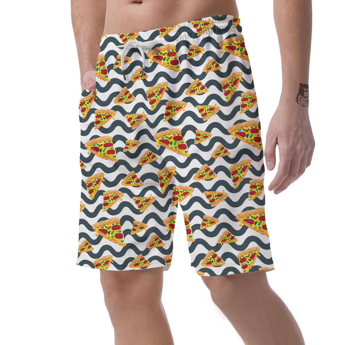 Pizza Zigzag Print Pattern Men's Shorts-grizzshop