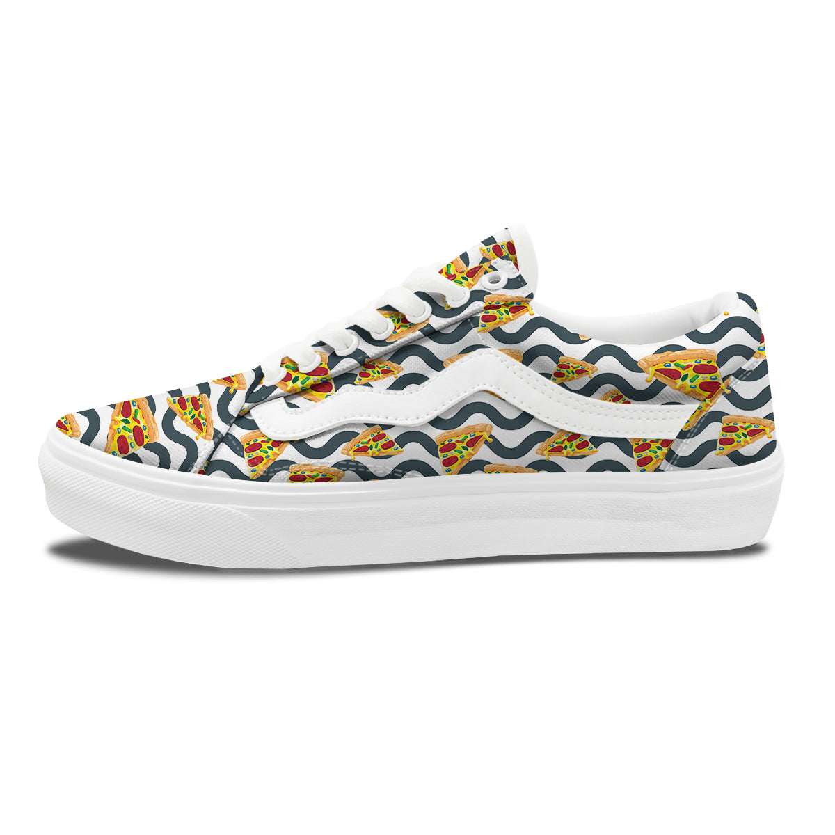 Pizza Zigzag Print Pattern Skate Shoes-grizzshop