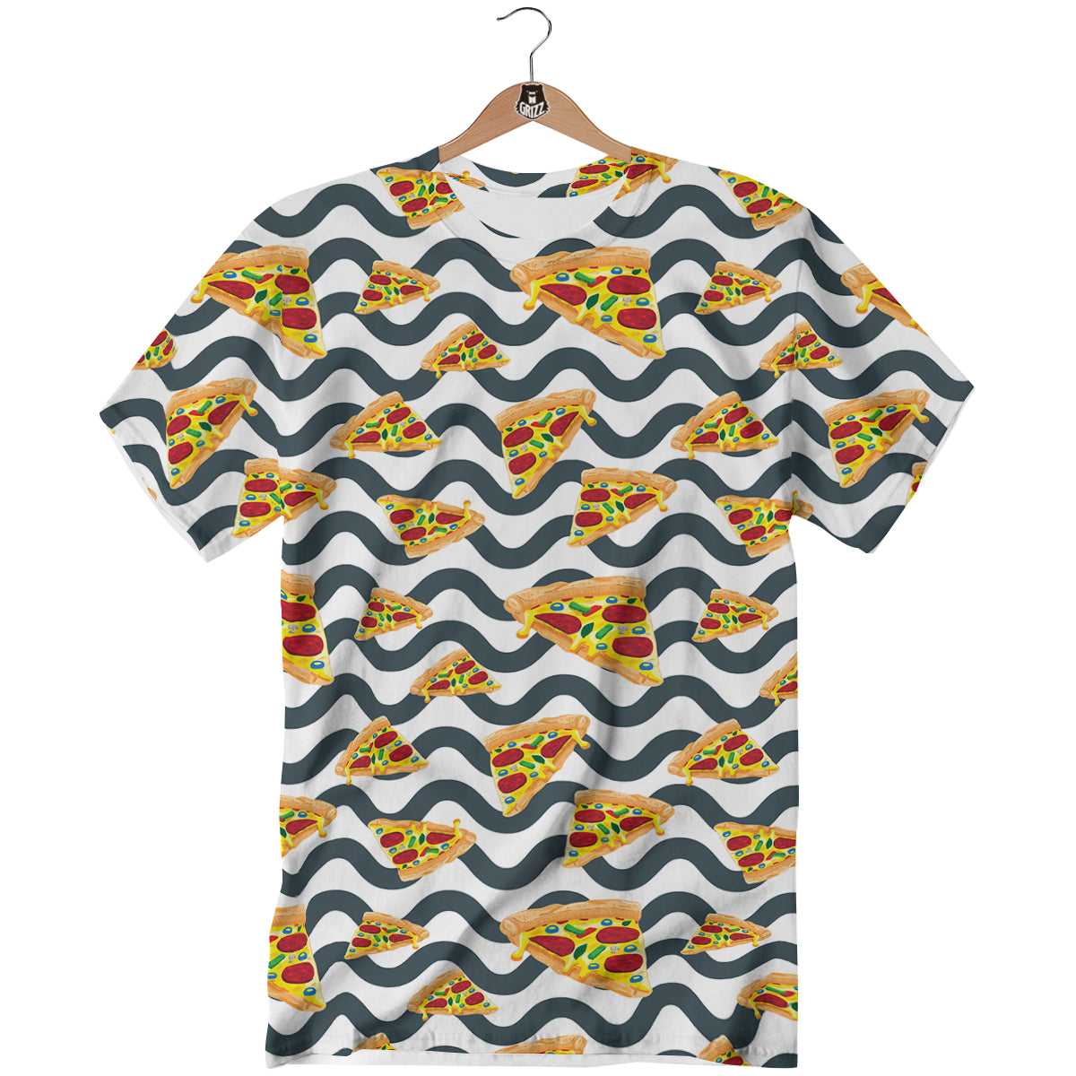 Pizza Zigzag Print Pattern T-Shirt-grizzshop