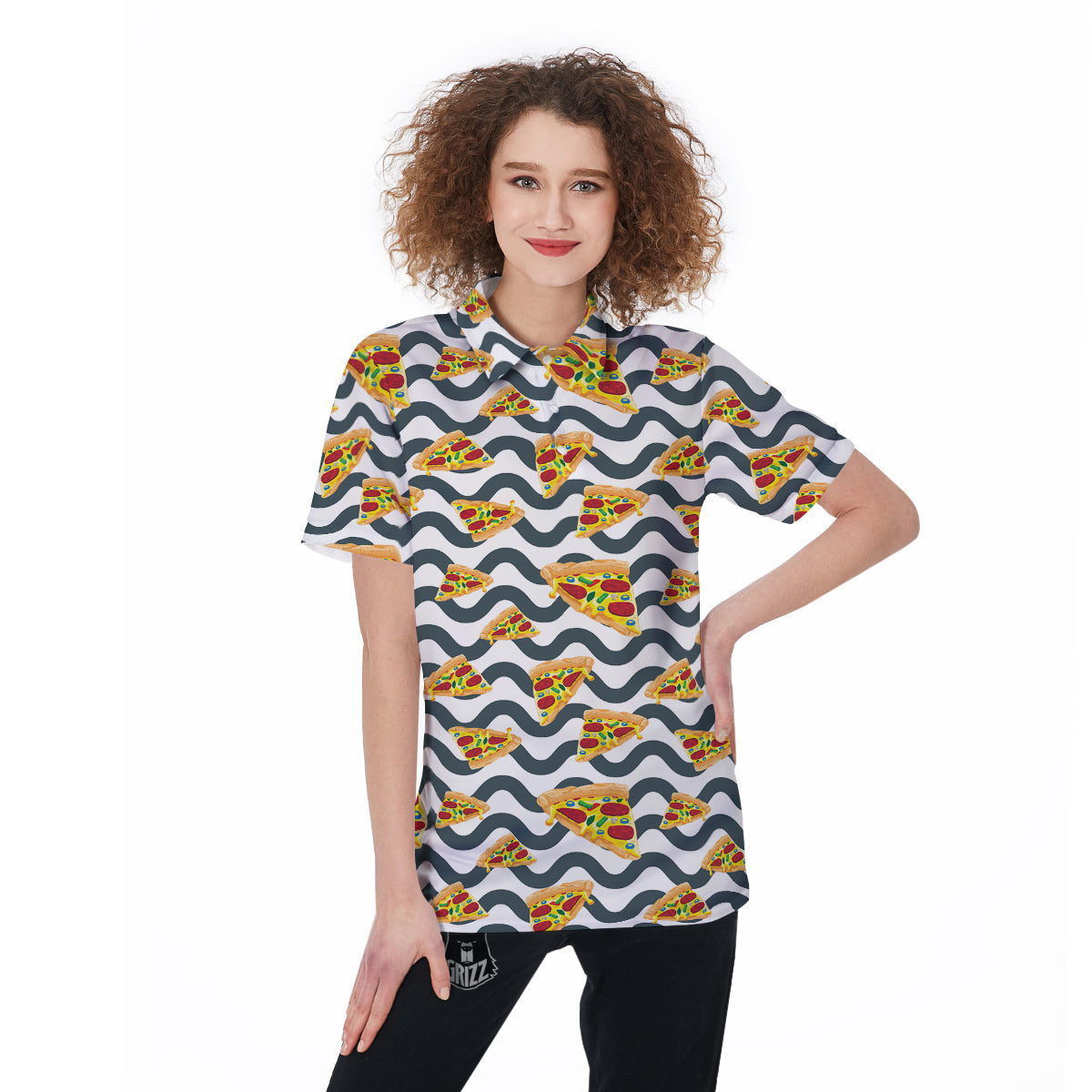 Pizza Zigzag Print Pattern Women's Golf Shirts-grizzshop