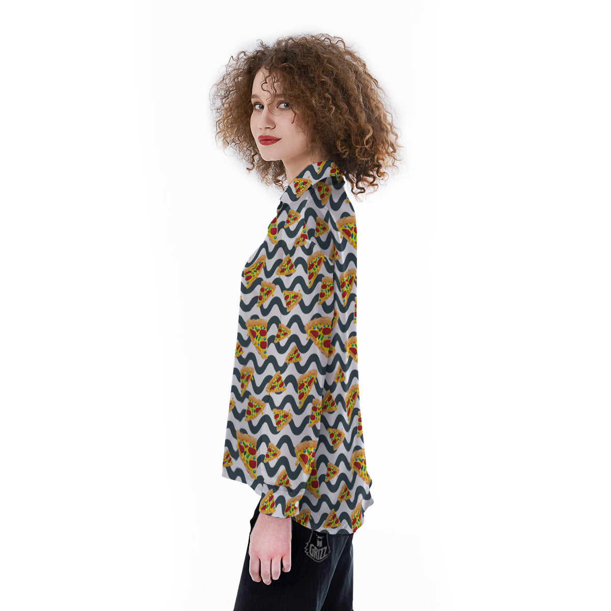 Pizza Zigzag Print Pattern Women's Long Sleeve Shirts-grizzshop