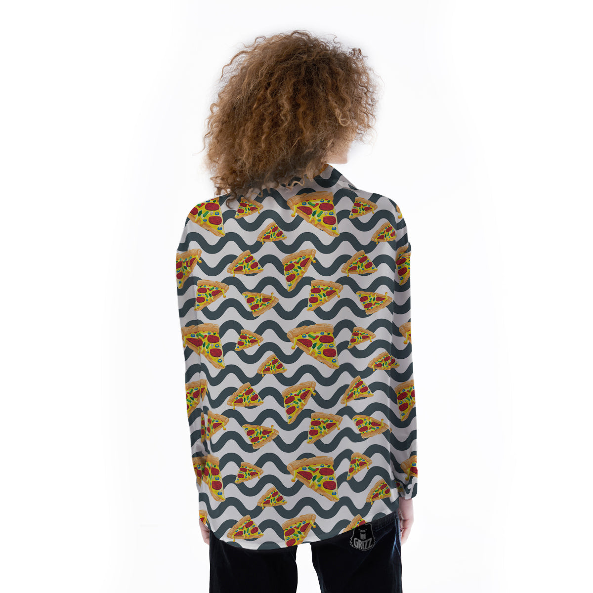Pizza Zigzag Print Pattern Women's Long Sleeve Shirts-grizzshop