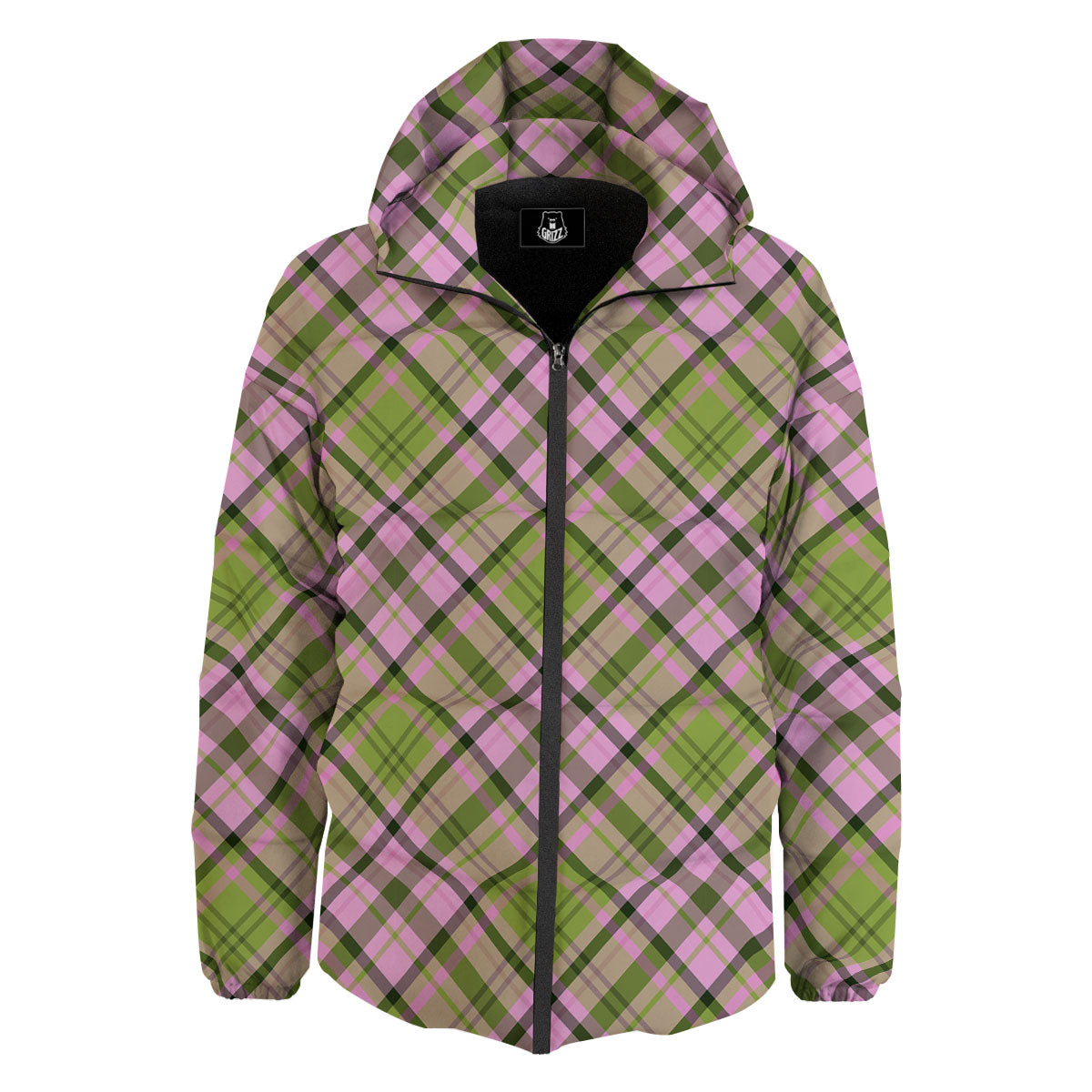 Plaid Green And Pink Print Pattern Down Jacket-grizzshop