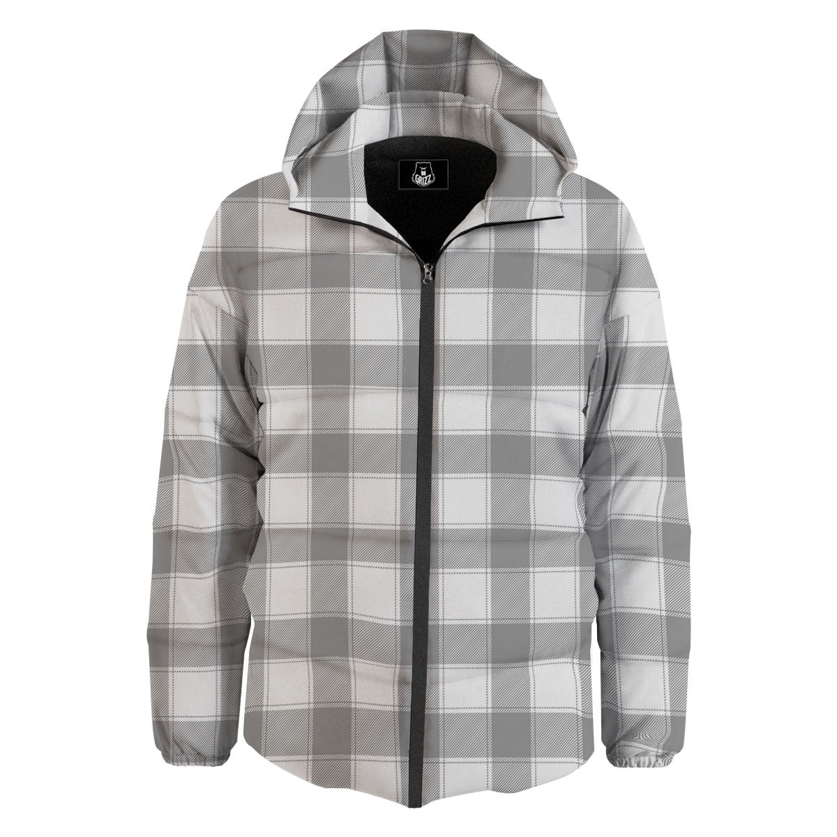 Plaid Grey And White Print Pattern Down Jacket-grizzshop