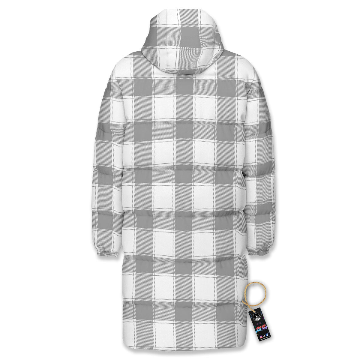 Plaid Grey And White Print Pattern Long Down Jacket-grizzshop