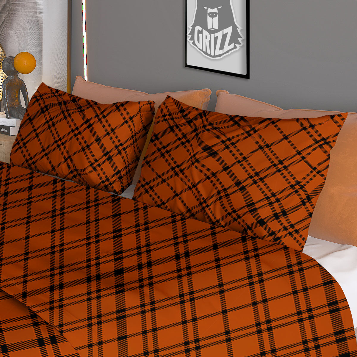 Plaid Halloween Print Pattern Duvet Cover Bedding Set