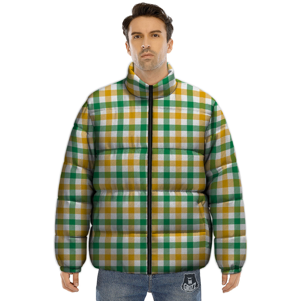 Plaid Irish Buffalo Print Pattern Puffer Jacket-grizzshop