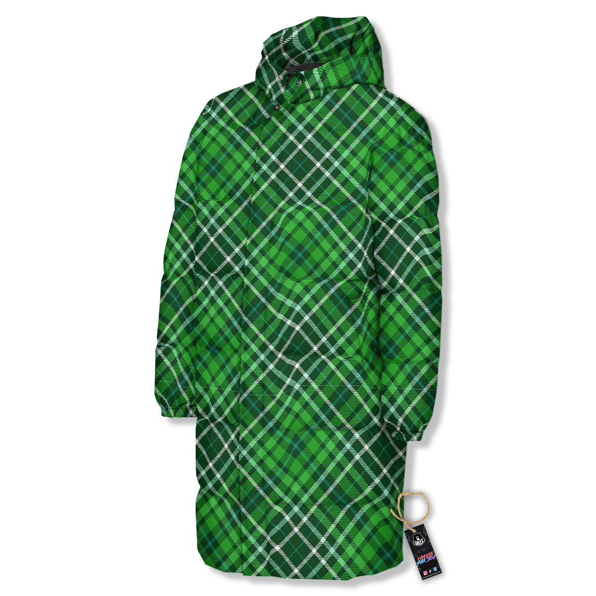Plaid Irish Print Pattern Long Down Jacket-grizzshop