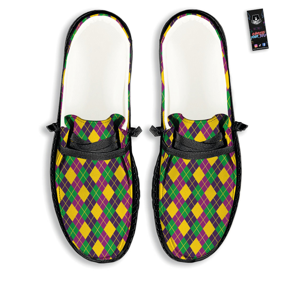 Plaid Mardi Gras Print Pattern Black Loafers-grizzshop