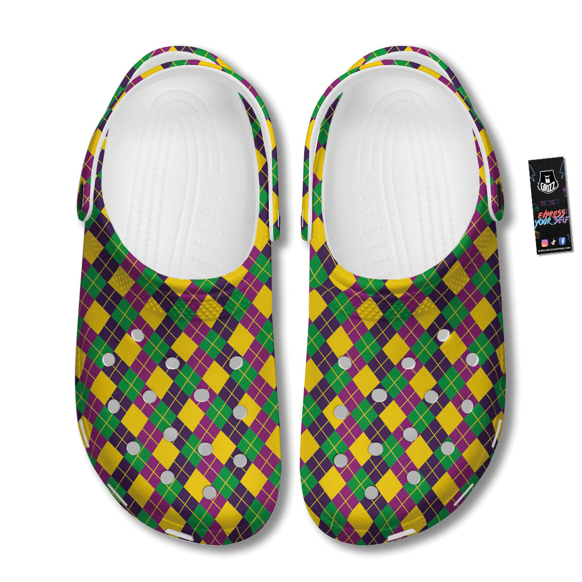 Plaid Mardi Gras Print Pattern Clog-grizzshop