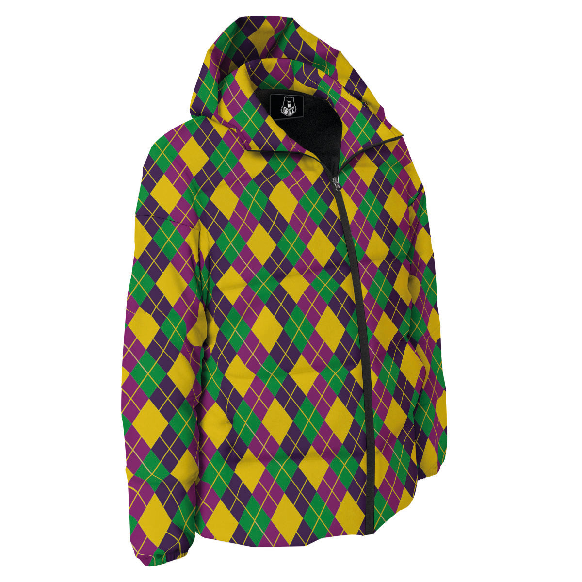 Plaid Mardi Gras Print Pattern Down Jacket-grizzshop