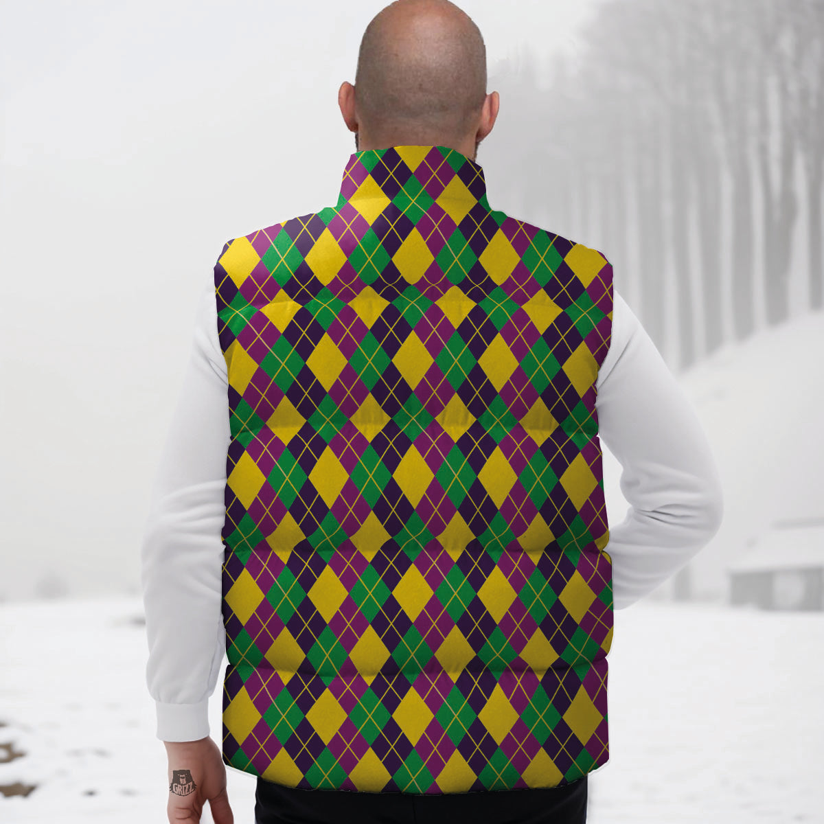 Plaid Mardi Gras Print Pattern Down Vest