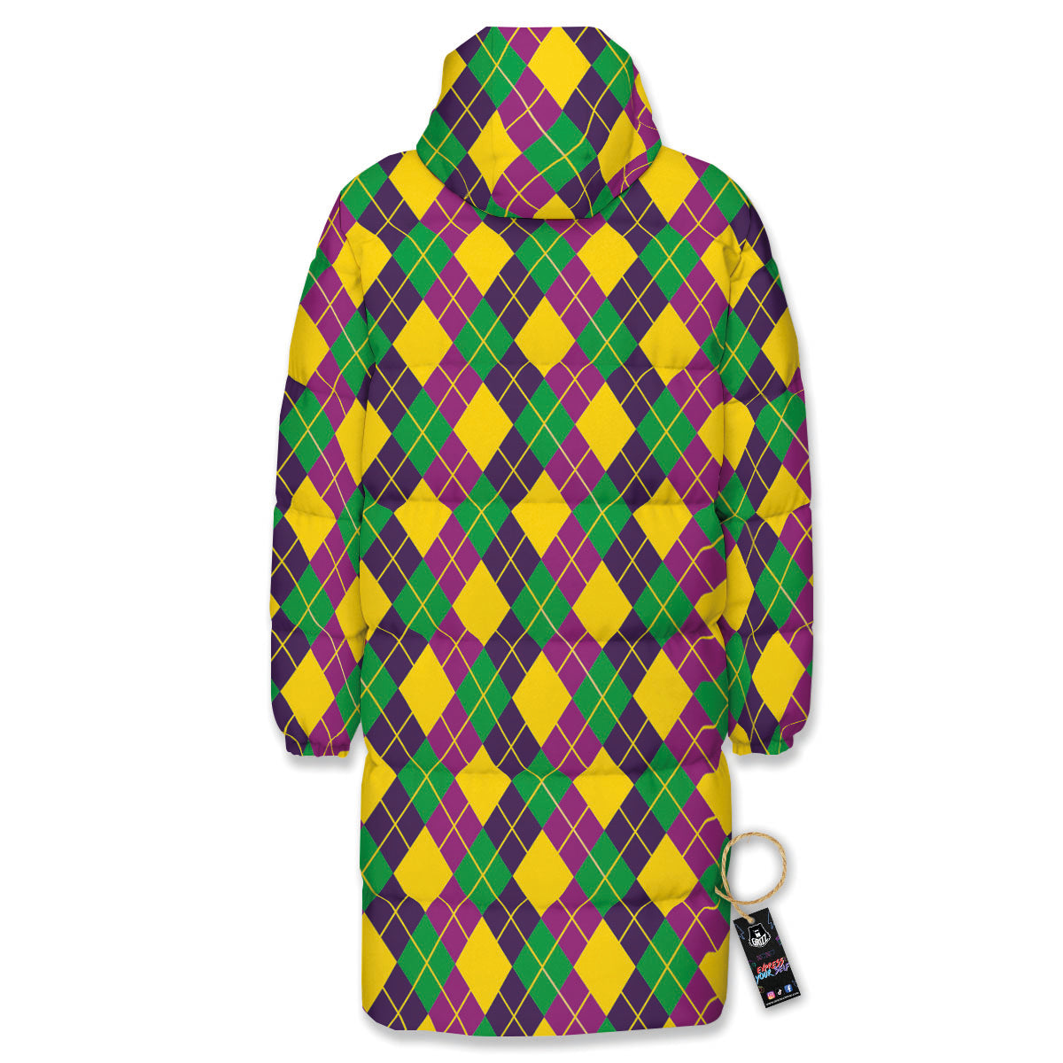 Plaid Mardi Gras Print Pattern Long Down Jacket-grizzshop