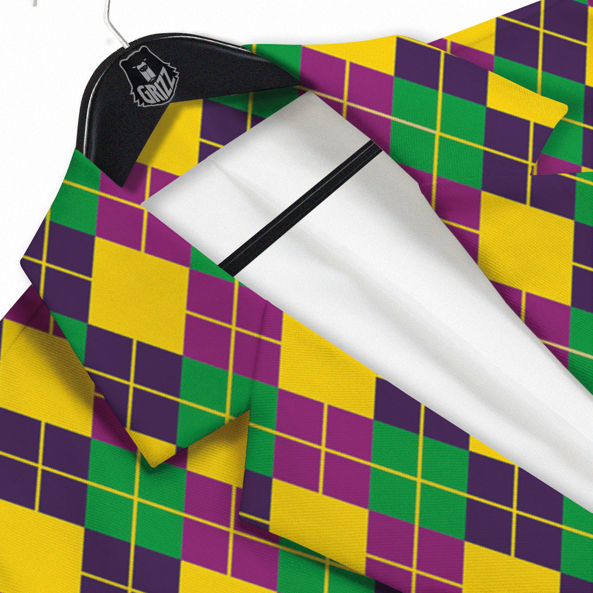 Plaid Mardi Gras Print Pattern Men's Sport Coat-grizzshop