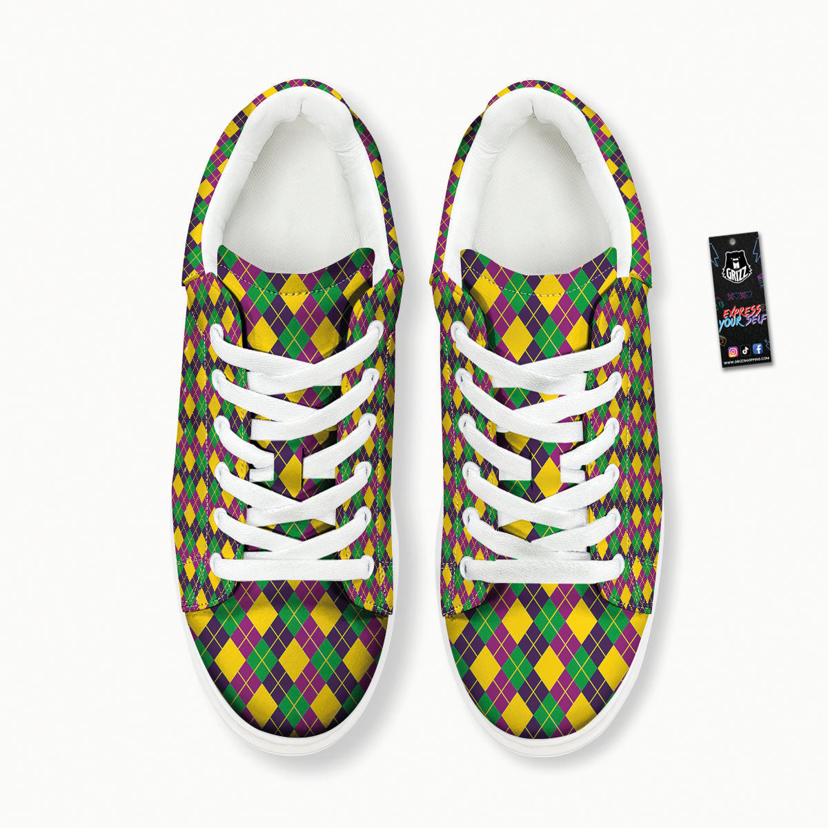 Plaid Mardi Gras Print Pattern Platform Shoes-grizzshop
