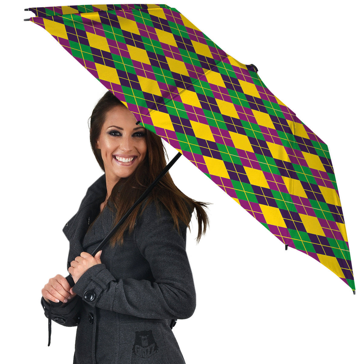 Plaid Mardi Gras Print Pattern Umbrella-grizzshop