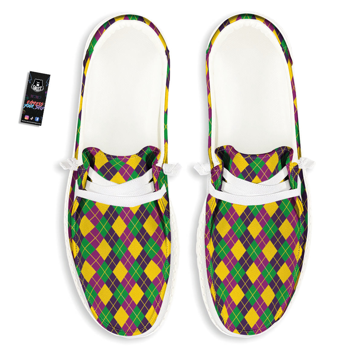 Plaid Mardi Gras Print Pattern White Loafers-grizzshop