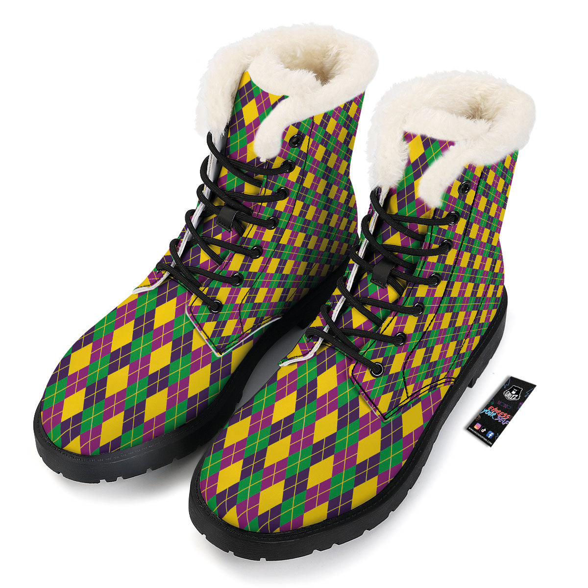 Plaid Mardi Gras Print Pattern Winter Boots-grizzshop