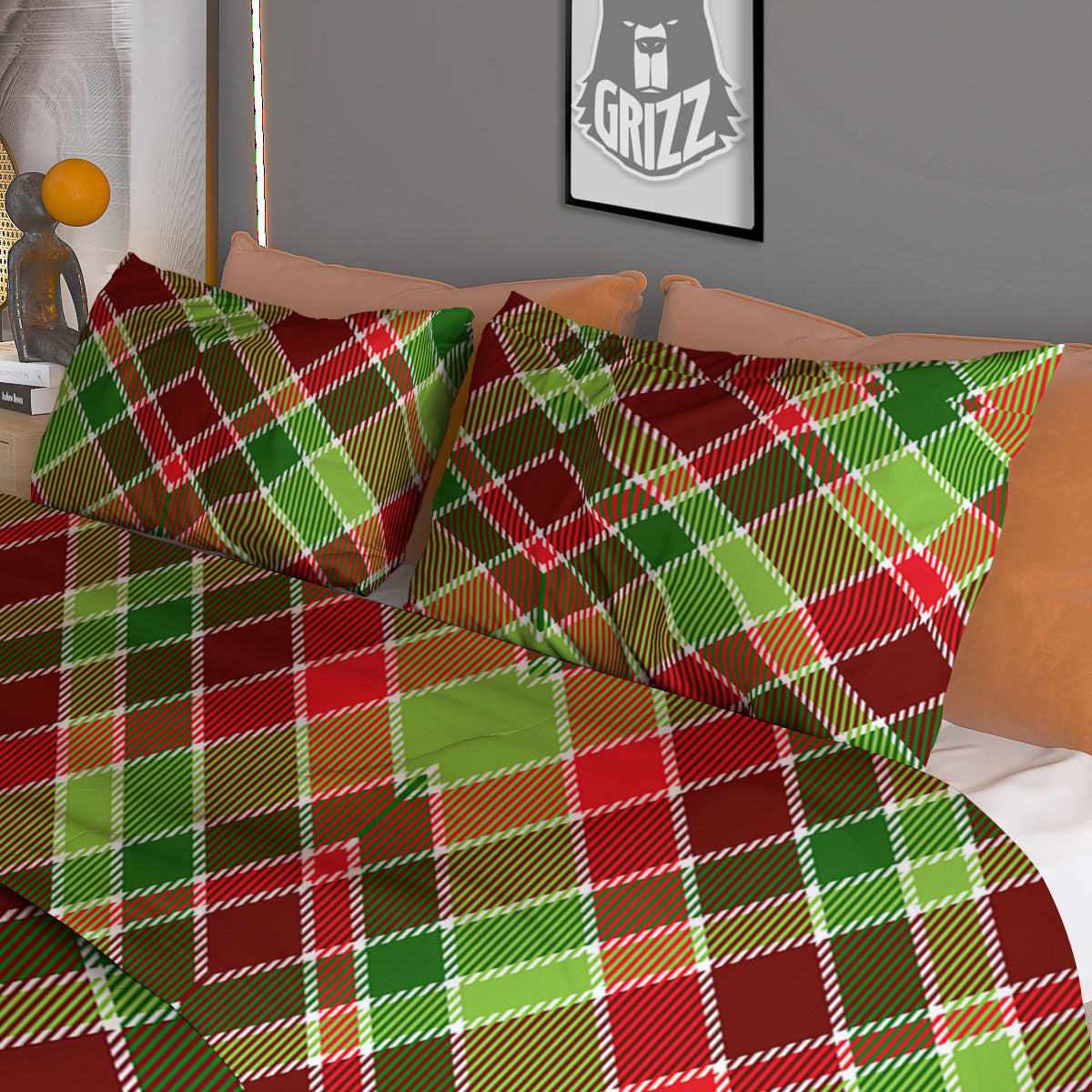 Plaid Merry Christmas Print Pattern Duvet Cover Bedding Set