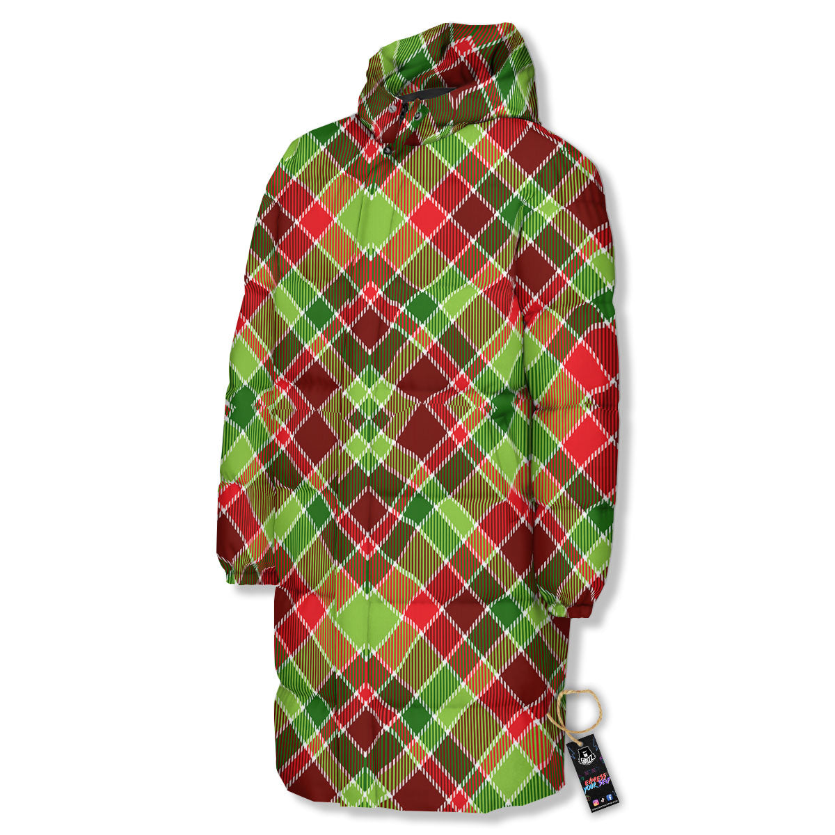 Plaid Merry Christmas Print Pattern Long Down Jacket-grizzshop