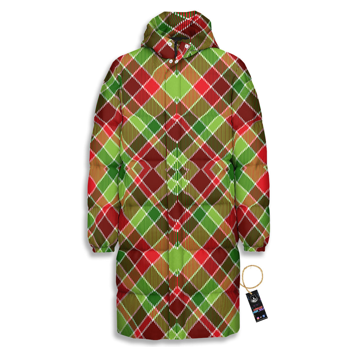Plaid Merry Christmas Print Pattern Long Down Jacket-grizzshop